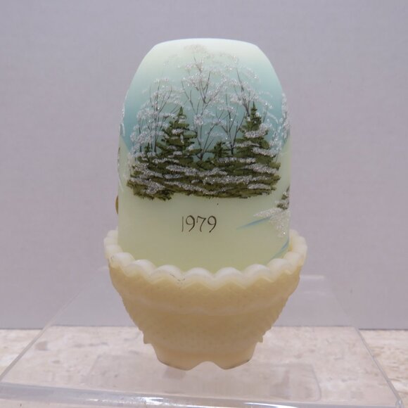 1979 Han Painted by S. Hart Fairy Lamp Winter Scene Snow Deer Fenton NO CHIPS. - Picture 4 of 10